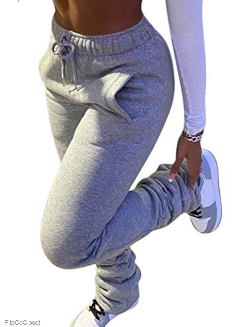 Sherpa Lined Fleece Sweatpants Stacked Ruched Bootcut Jogger Lounge Pants